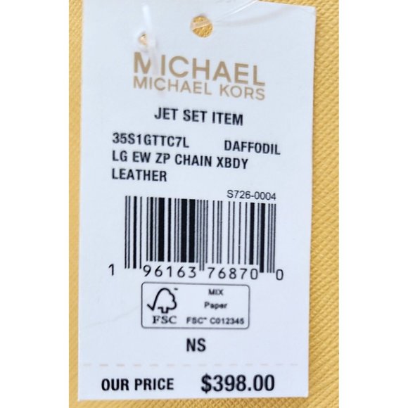 Michael Kors Leather Jet Set East West Zip Chain Crossbody Daffodil Yellow - Picture 11 of 13